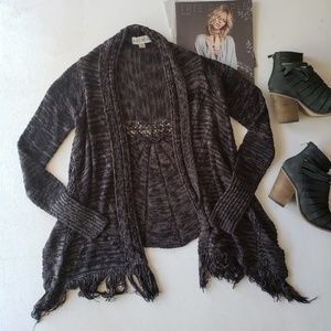 Bohemian fringe cardigan asymmetrical swing lace
